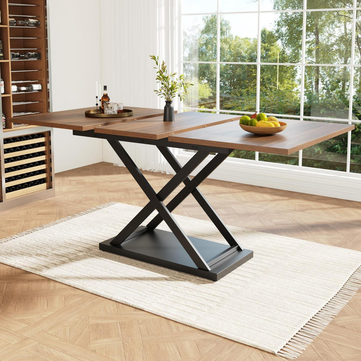 Ausziehbarer Esstisch Schwarz – Rechteckiger Küchentisch 120-160x80 cm