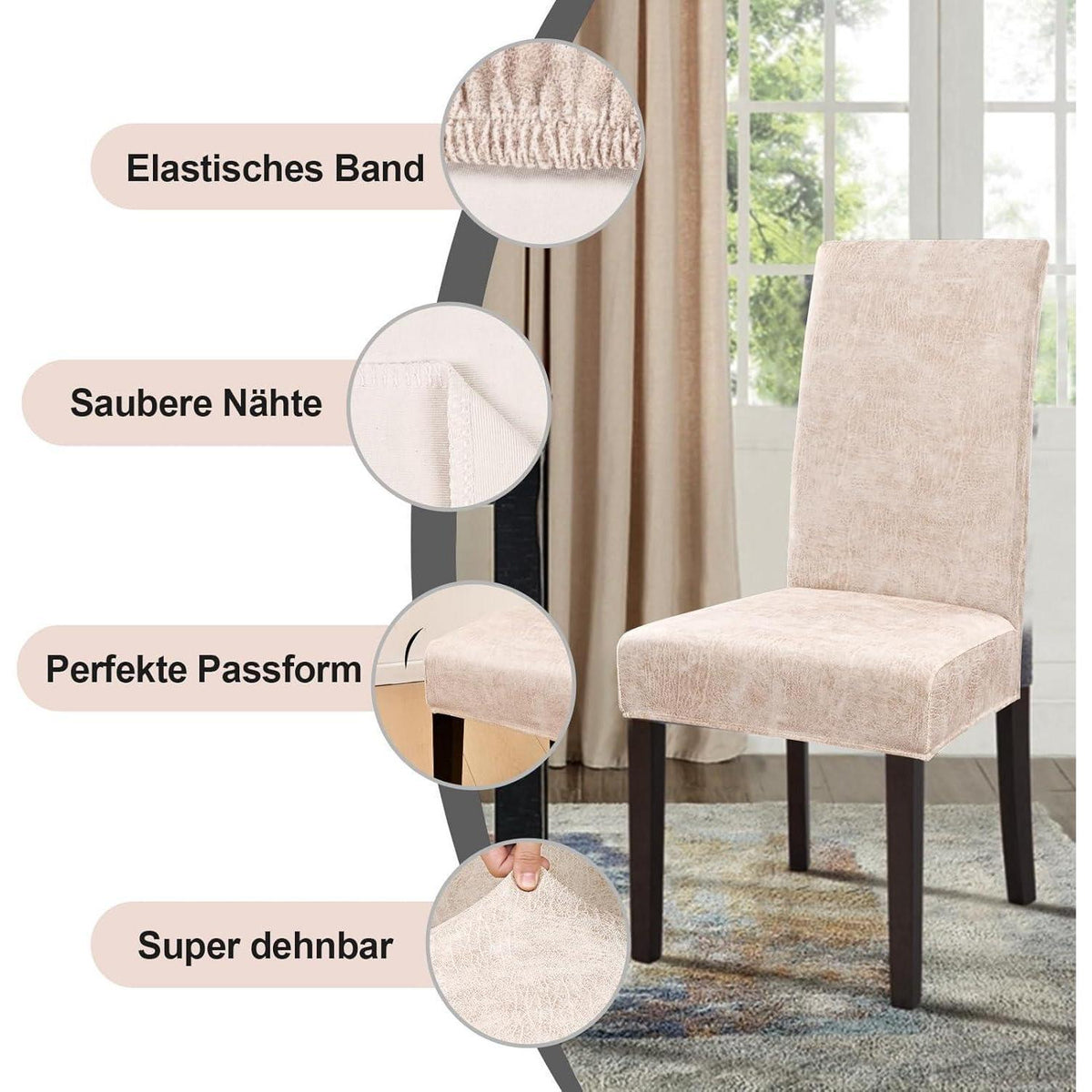 Sämischleder Stuhlhussen 6er Set – Stretchbezüge für Stühle