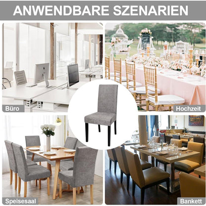 Sämischleder Stuhlhussen 6er Set – Grau, Stretch & Abnehmbar
