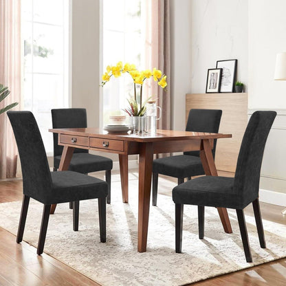 Stretch Stuhlhussen Sämischleder 6er Set Schwarz