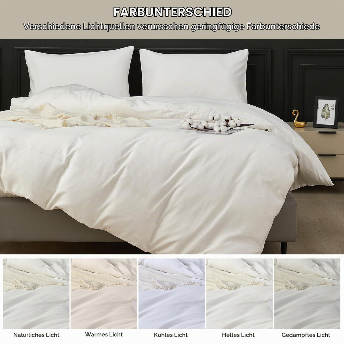 Baumwoll Bettwäsche Set 155x220 Weiß, 2tlg. mit Kissenbezügen