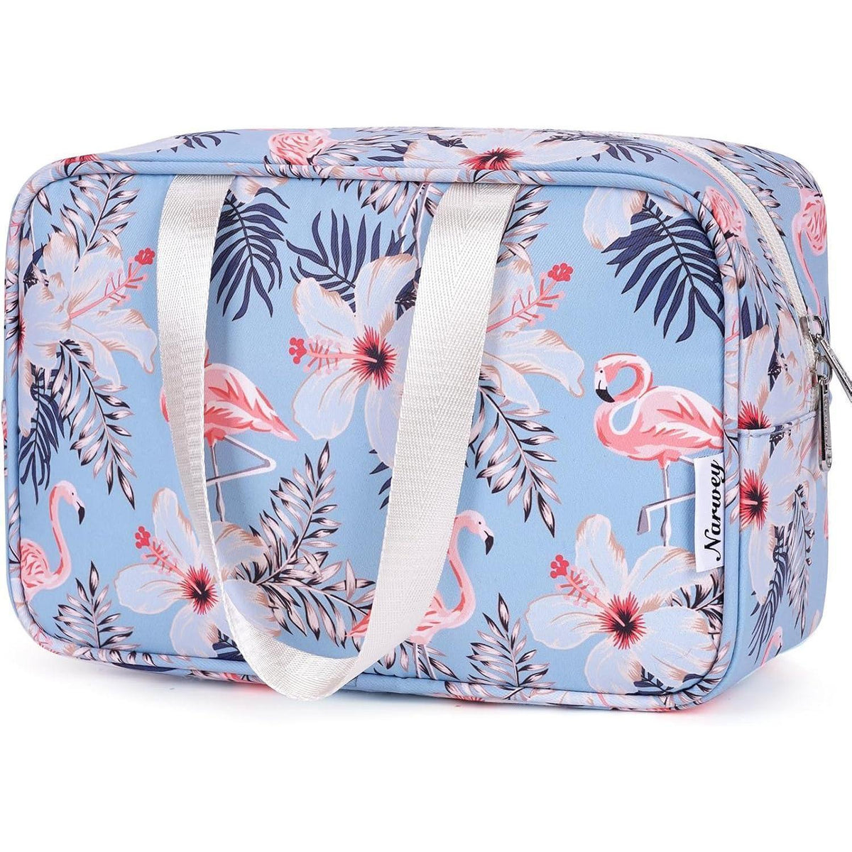 Kulturbeutel groß Aqua Flamingo | Reise Kosmetiktasche Organizer