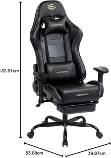 Ergonomischer Gaming Stuhl mit Fußstütze und Lumbalkissen