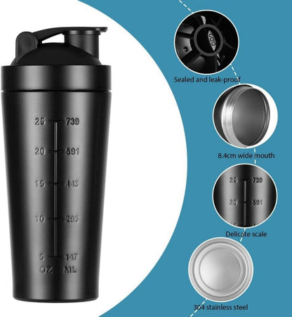 Protein Shaker Edelstahl 900 ml Auslaufsicher mit Shakerball