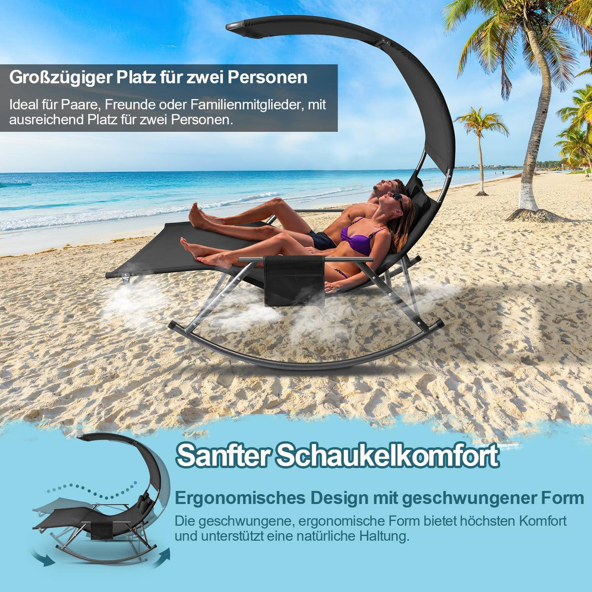 Doppelliege Outdoor mit Sonnendach und Tasche für 2 Personen