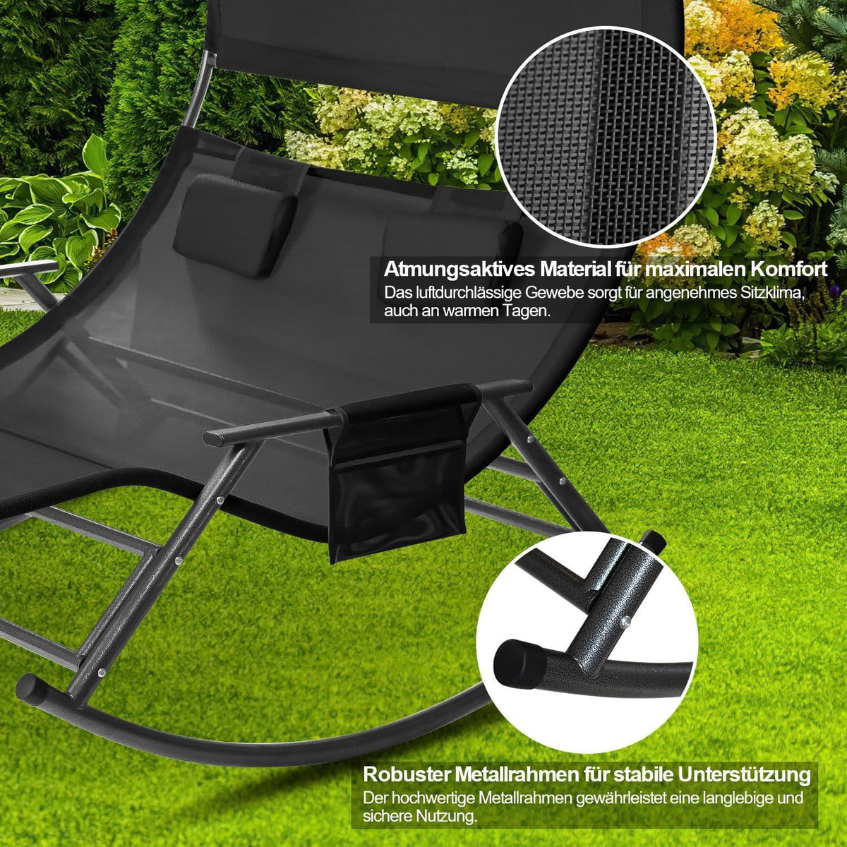 Doppelliege Outdoor Sonnenliege bis 250 kg Sonnendach Tasche Textilene