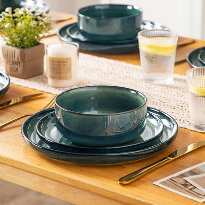 Tafelservice 12 Personen modern, Grün, 36-teiliges Geschirr Set