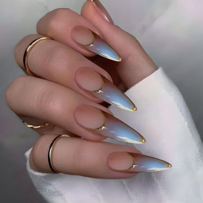 Lange Stiletto Press on Nails Französische Spitze Braun Ombré 24 Stück