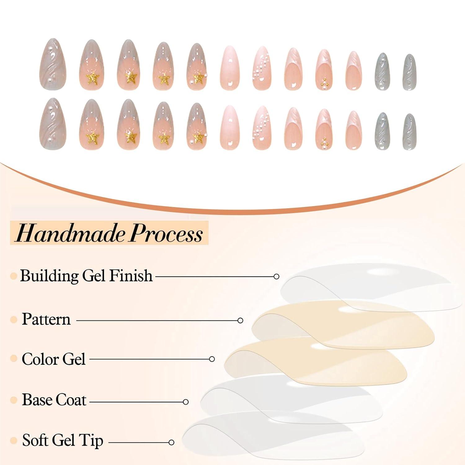 24 Stück Mittel Blau Weiß French Tip 3D Muschel Nagel Press on Nails