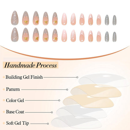 24 Stück Mittel Blau Weiß French Tip 3D Muschel Nagel Press on Nails