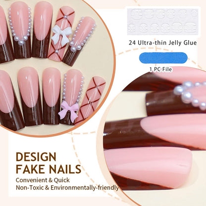Französische Spitze Nagel Falsche Nägel Set 24 Stück - Stil-15