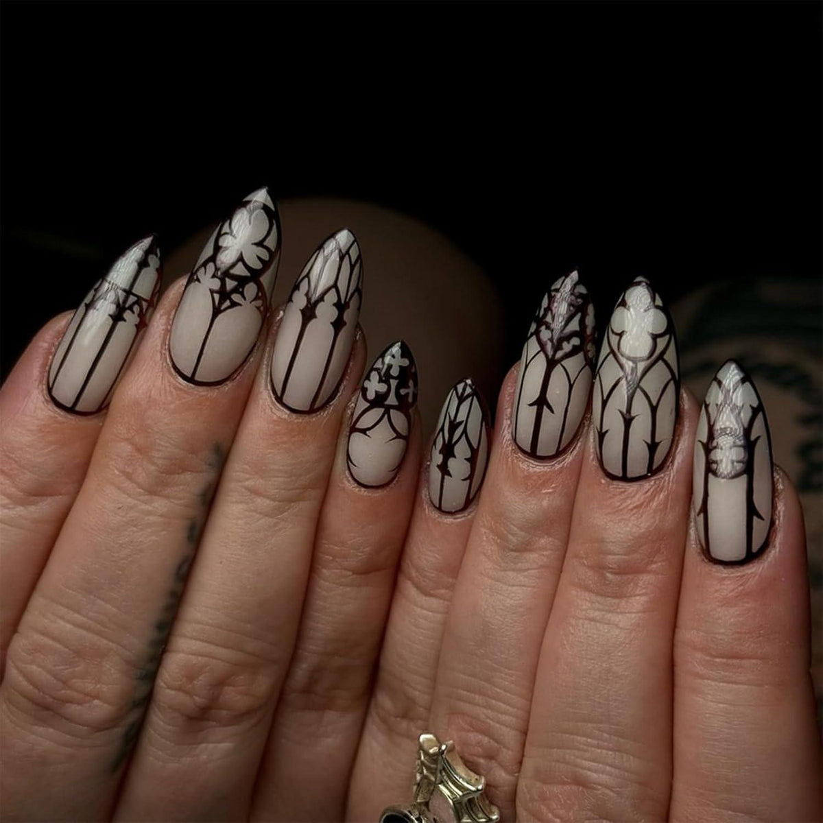 24 Schwarze Goth Mandel Akrylnägel Press on Nails Falsche Nägel