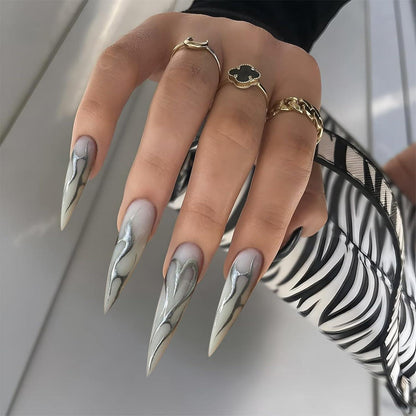 Lange Stiletto Akrylnägel Schwarz Glänzend Goth 24 Stück