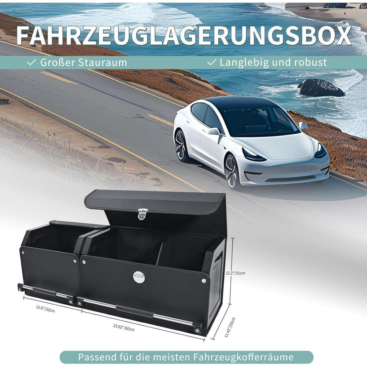 Auto Kofferraum Organizer mit Deckel – XXL Aufbewahrungsbox in Lederoptik
