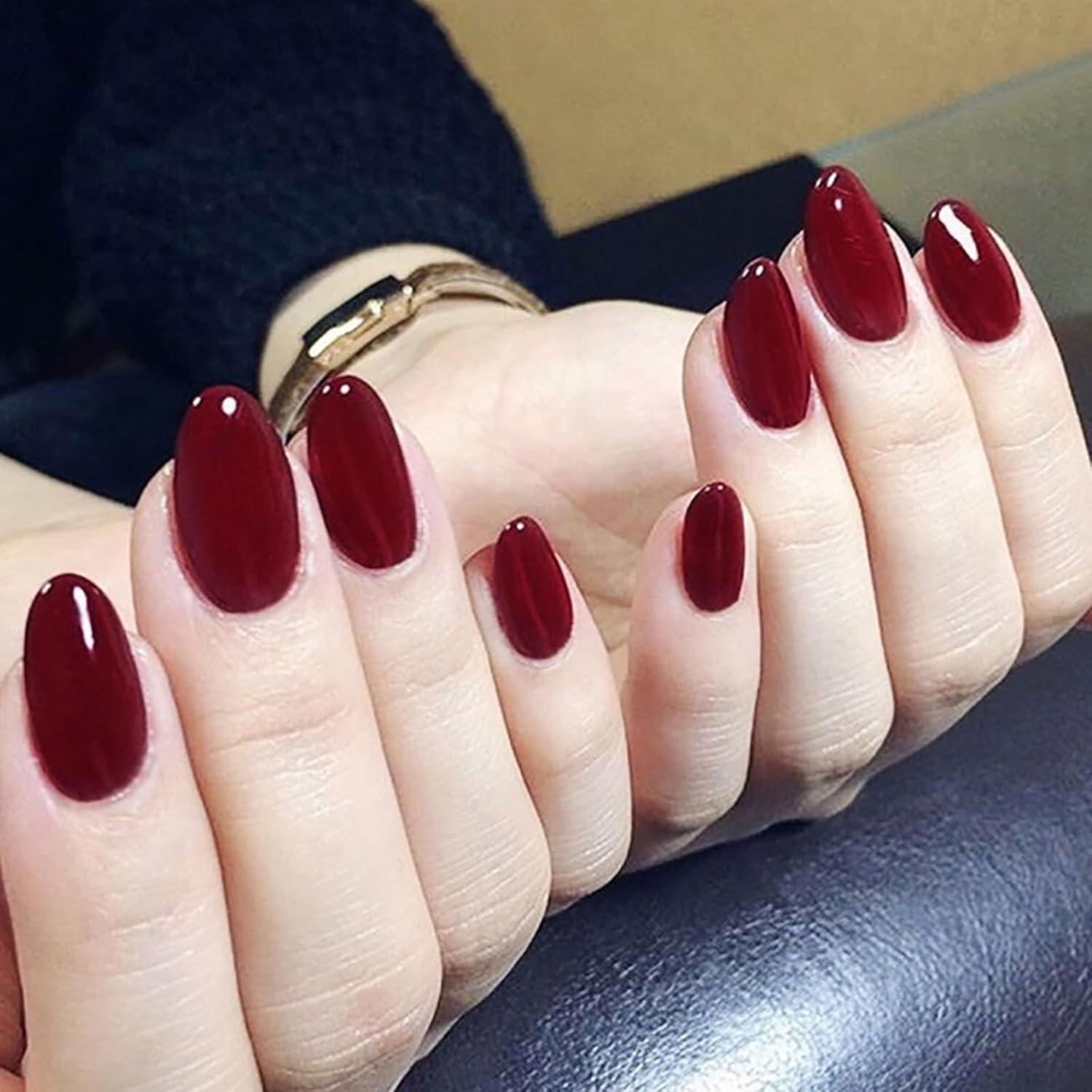 24 Stück Weinrot Glossy Full Cover Press on Nails Einfarbig French