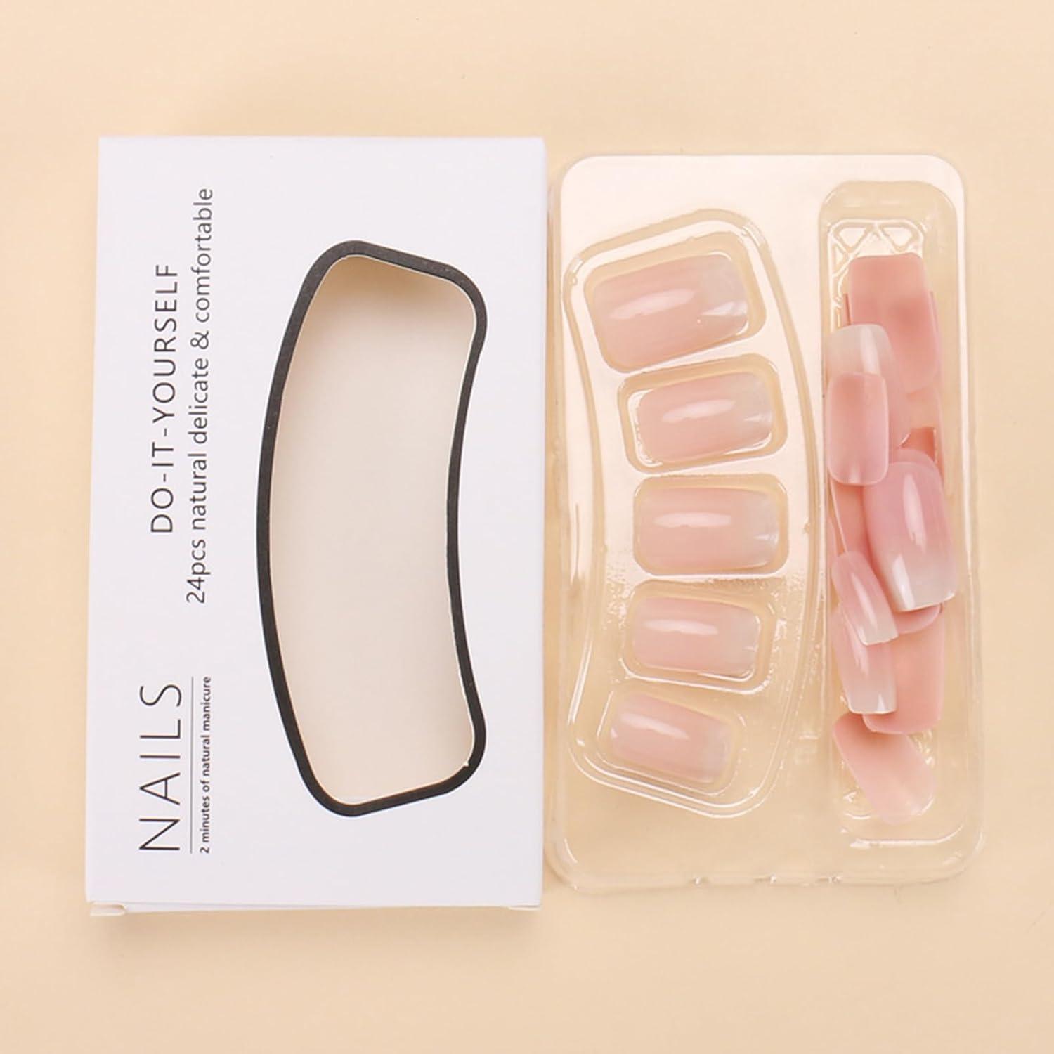 24 Stück French Press on Nägel Kurz Nude Pink Künstliche Acryl Nägel mit Nagelkleber