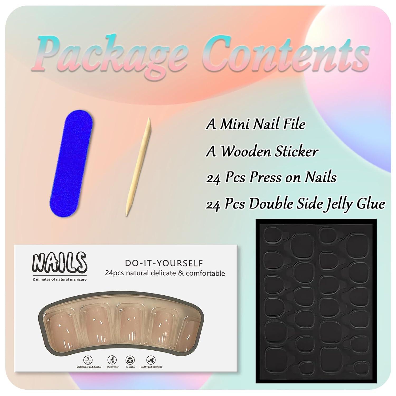 24er Pack French Press On Nägel Kurz Nude Pink mit Nagelkleber