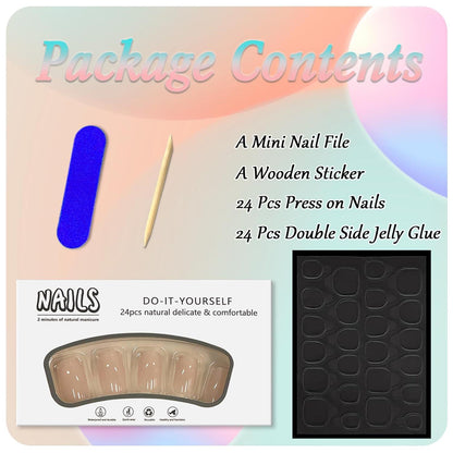 24er Pack French Press On Nägel Kurz Nude Pink mit Nagelkleber