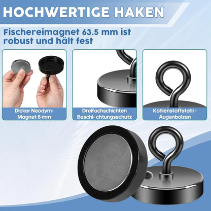 Neodym Magnet stark 220kg, 63.5mm Schwarz, Magnetfischen