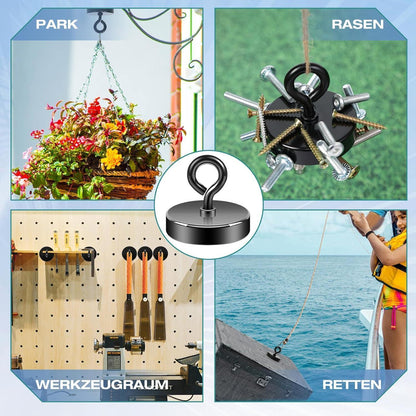Neodym Magnet stark 220kg, 63.5mm Schwarz, Magnetfischen