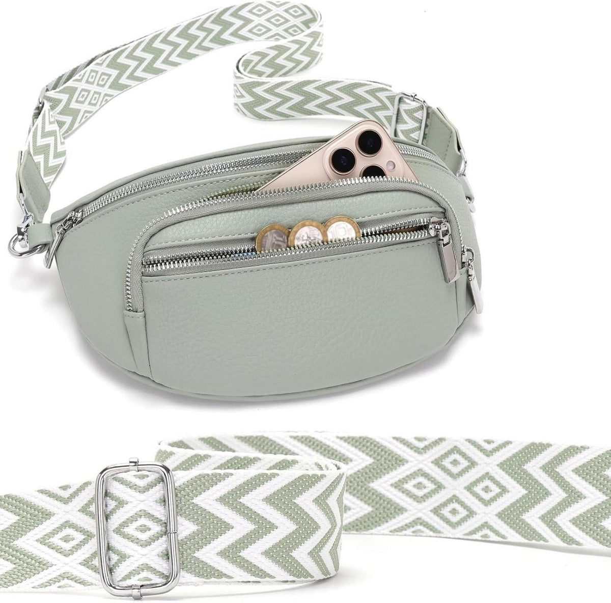 Sasrymnl Damen Bauchtasche Beige Klein Veganes Leder Crossbody-Tasche