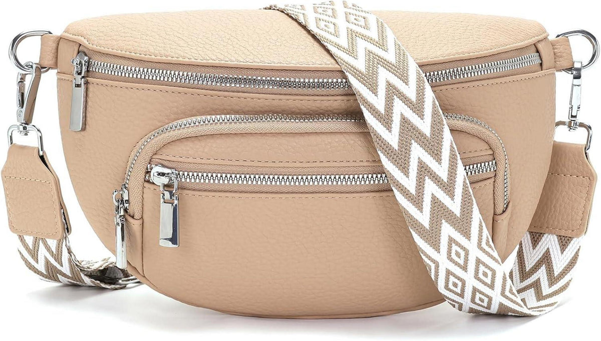 Kleine Damen Umhängetasche Gürteltasche Vegan Leder Beige