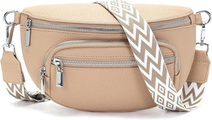 Kleine Damen Umhängetasche Gürteltasche Vegan Leder Beige