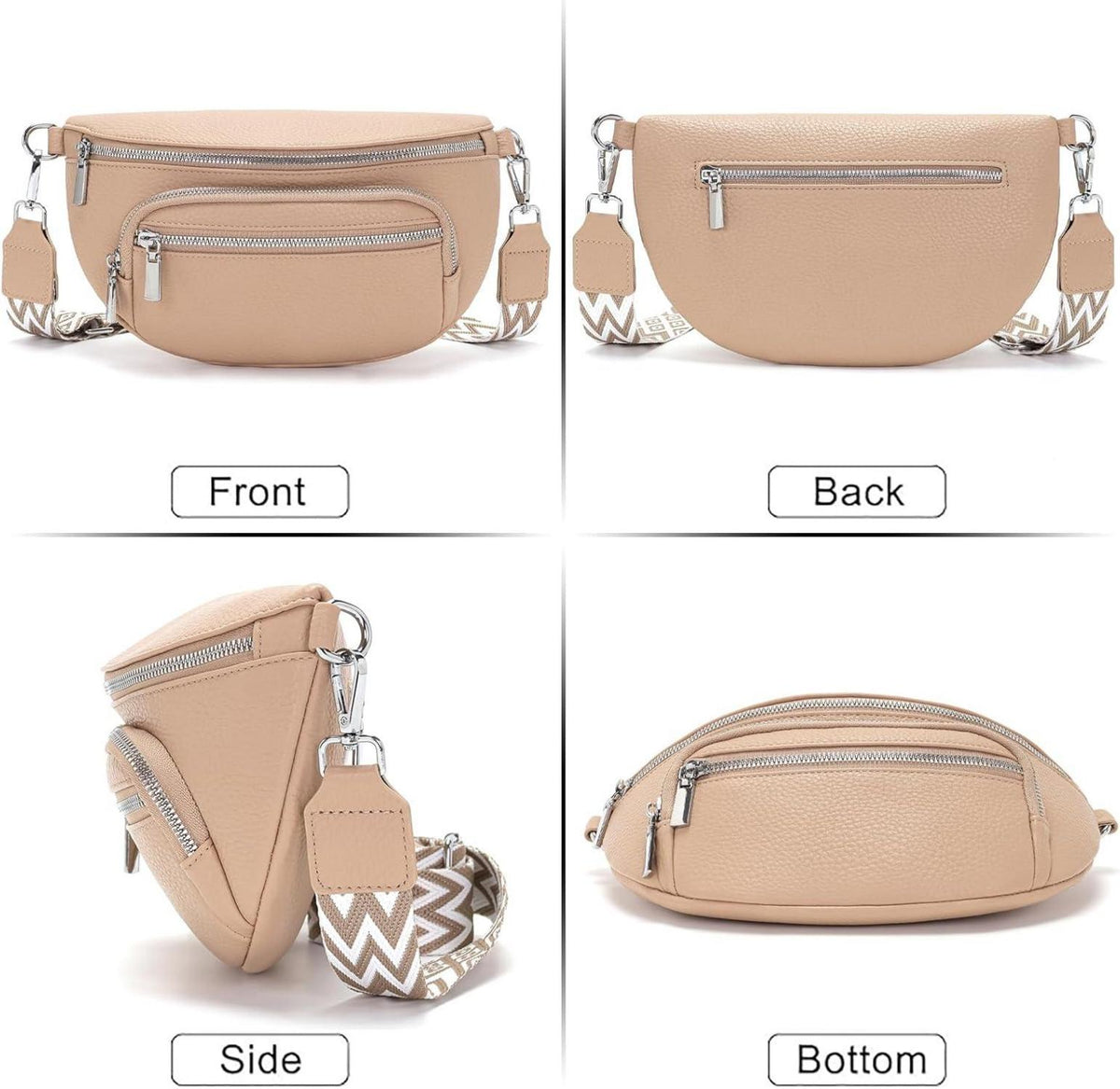 Kleine Damen Umhängetasche Gürteltasche Vegan Leder 4 Fächer Sasrymnl
