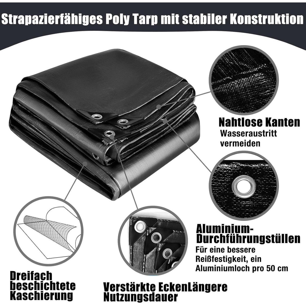 Schwarze Abdeckplane 3x6m – Robust, Wasserfest & Vielseitig