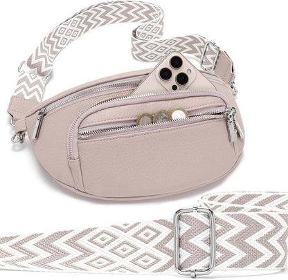 Sasrymnl Damen Bauchtasche Beige Vegan Leder Umhängetasche