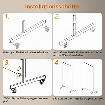 Ganzkörperspiegel 170x100cm, 360° Drehbar, Rollbar & Gehärtet