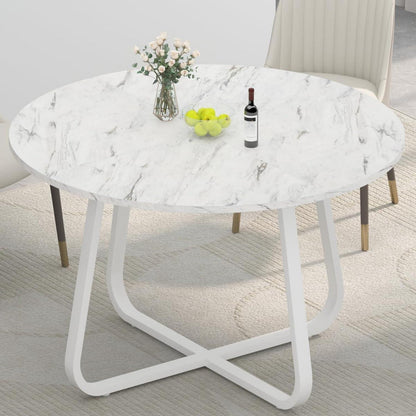 Runder Esstisch Weißer Marmoroptik 130 x 75 cm Platzsparender