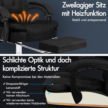 Ergonomischer Bürostuhl mit Wärmemassagefunktion und Leinenstoff - Dunkelschwarz