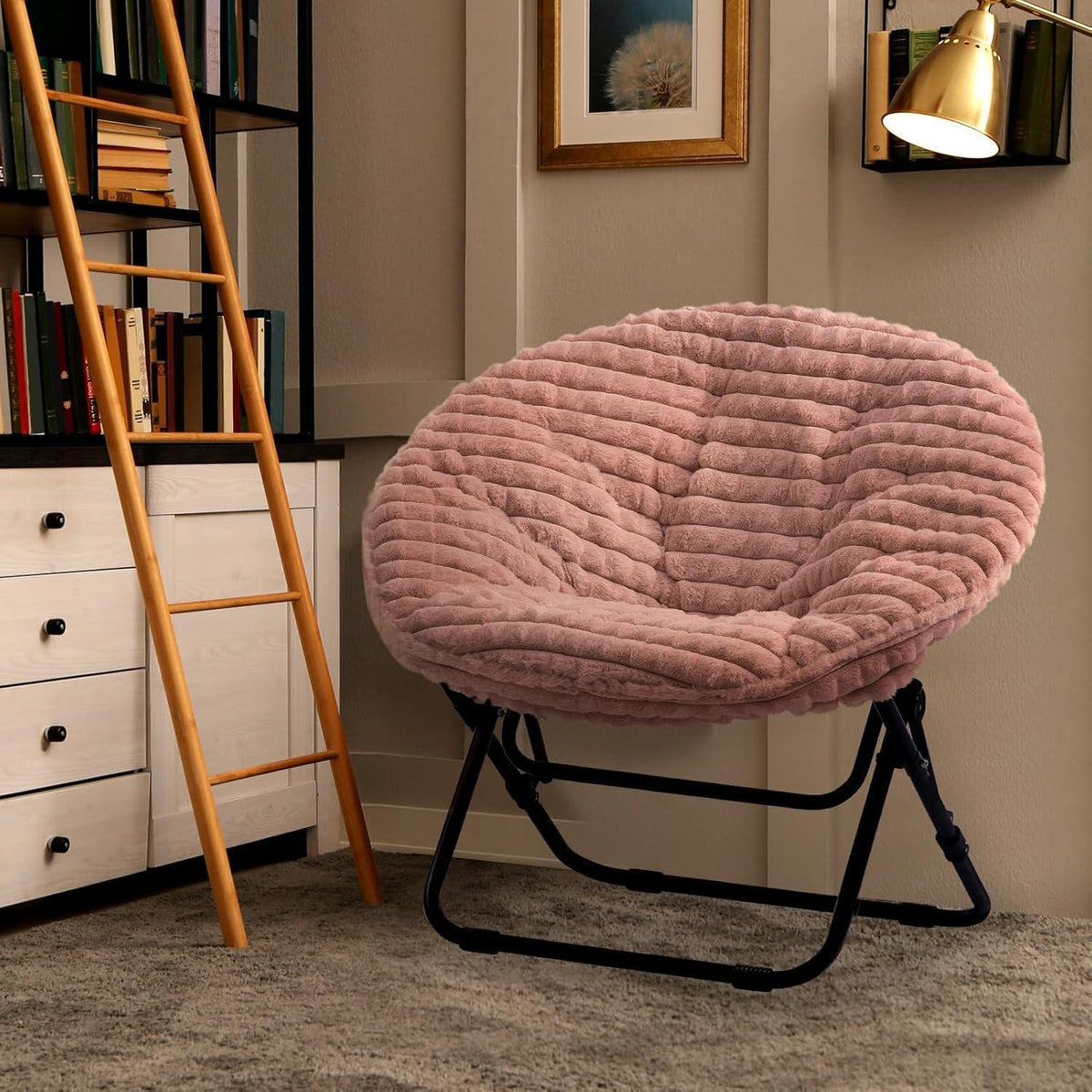 Klappsessel Rund Plüsch Rosa – Bequemer Relaxsessel für Wohnzimmer
