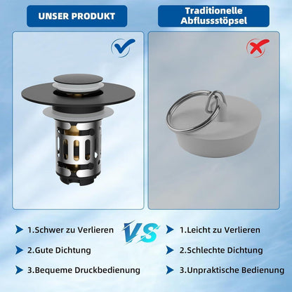 3-in-1 Waschbeckenstöpsel mit Sieb – Matt Schwarz