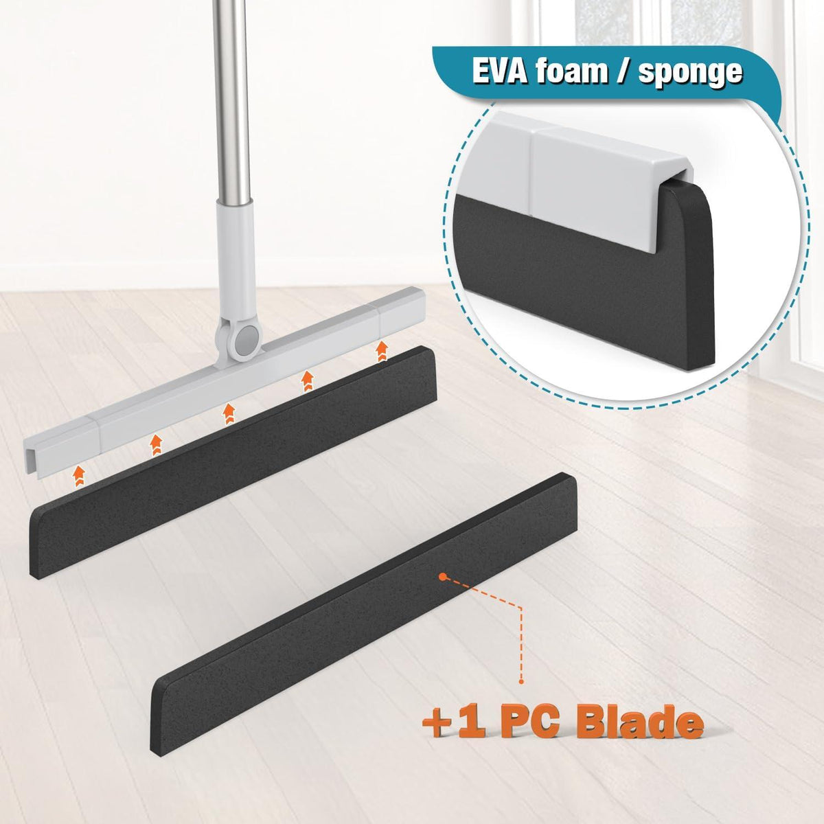 Wasserschieber Bodenabzieher mit Stiel 83-152cm Grau Wischer