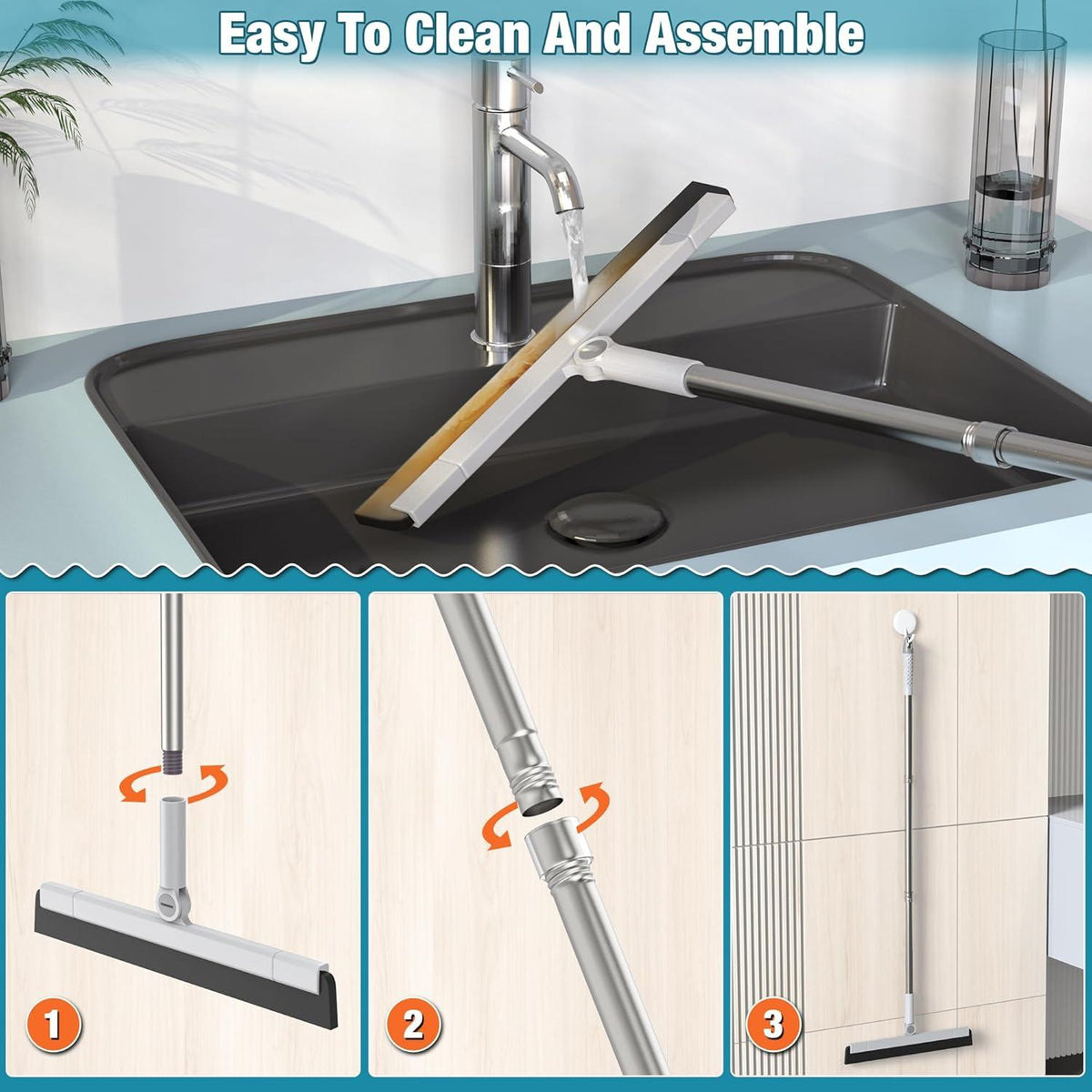 Bodenabzieher 83-152cm Stiel für Dusche Fensterabzieher Wischer