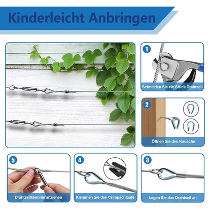 Stahlseil Set 35m mit Spannern & Haken für Rankhilfe, Wäscheleine, Sonnensegel
