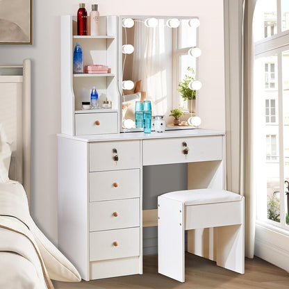 Schminktisch mit LED-Beleuchtung und Spiegel, Make-up
