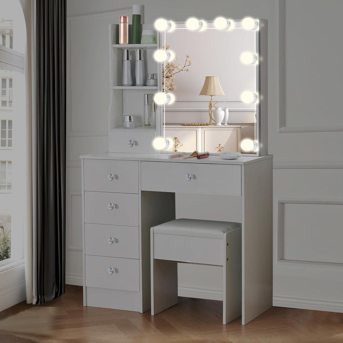 Schminktisch LED-Beleuchtung Make-up Kosmetiktisch Spiegel Stauraum