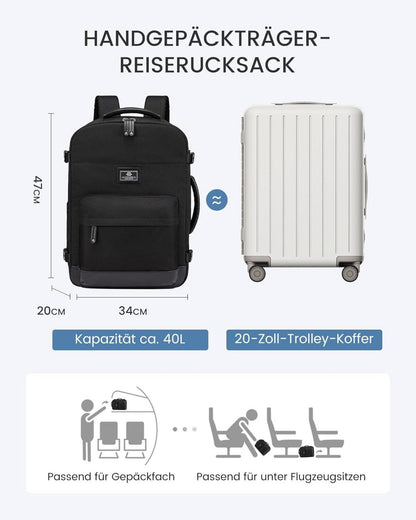 Handgepäck Rucksack 40L Reiserucksack 17,3 Zoll Laptop Schwarz