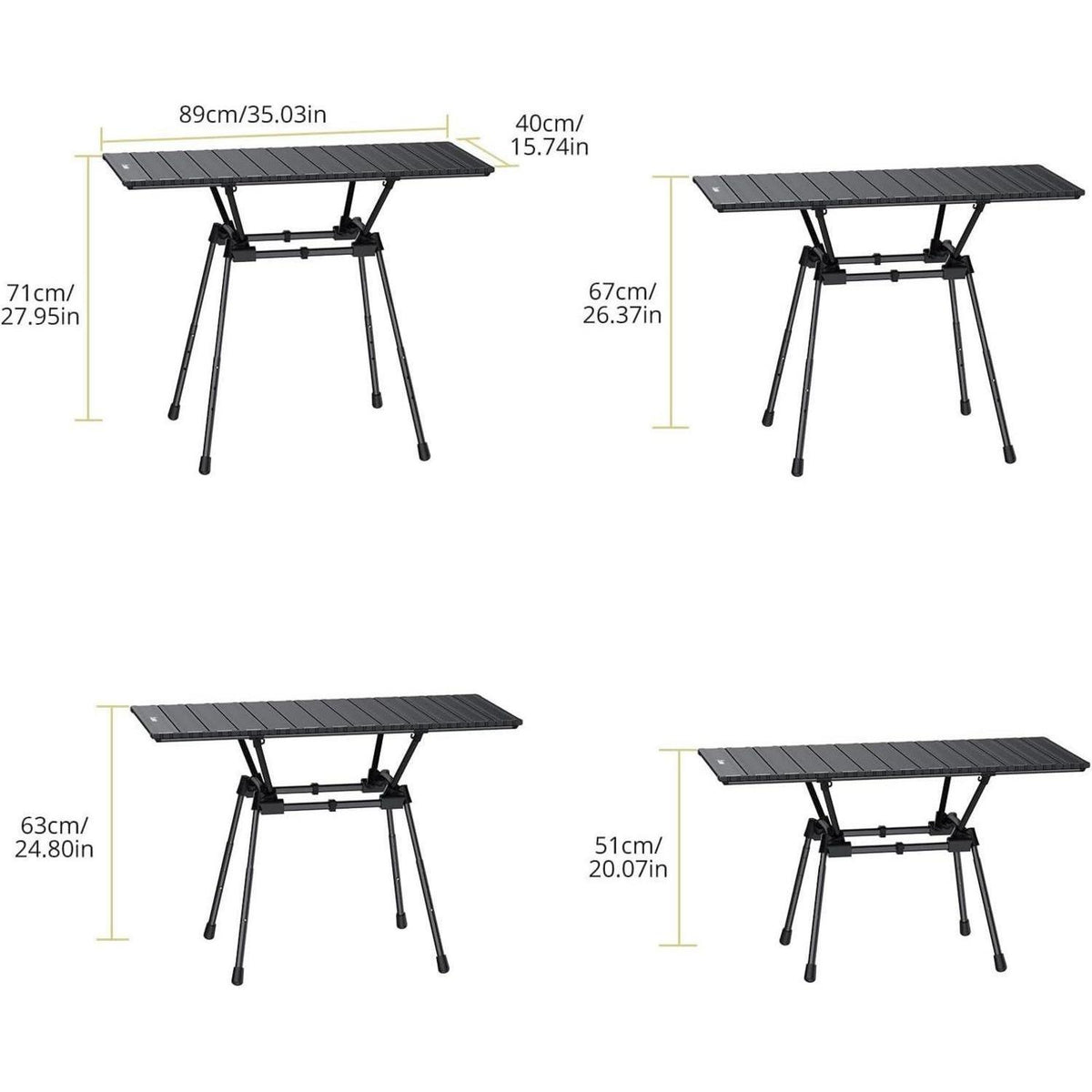Aluminium Campingtisch klappbar, 4 Höhen, 88x40cm, Schwarz