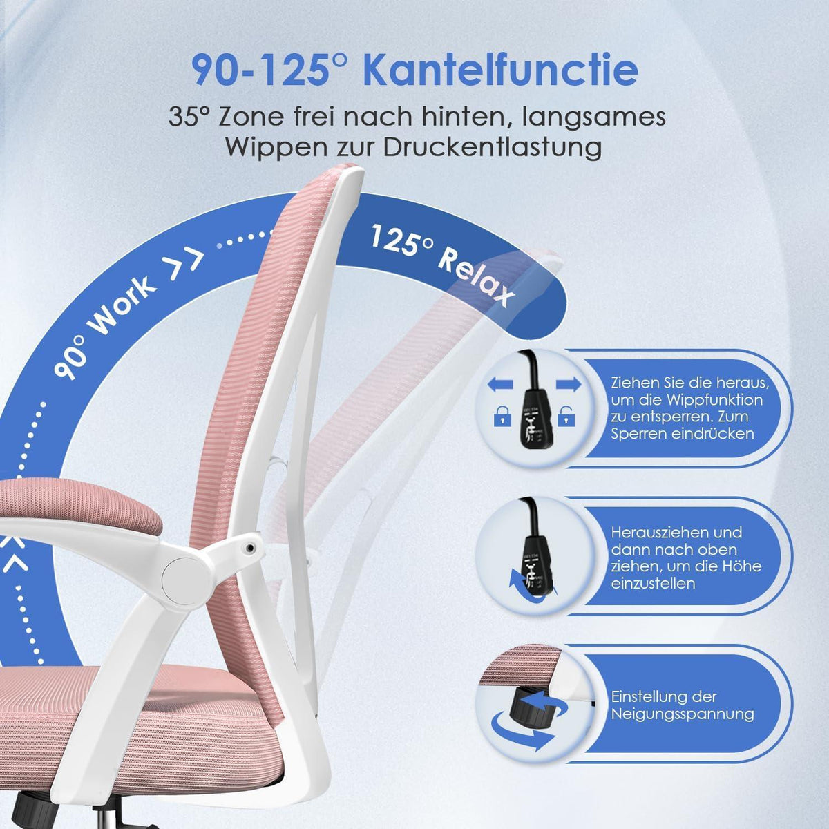 Ergonomischer Bürostuhl mit Lendenwirbelstütze und 360°-Rollen