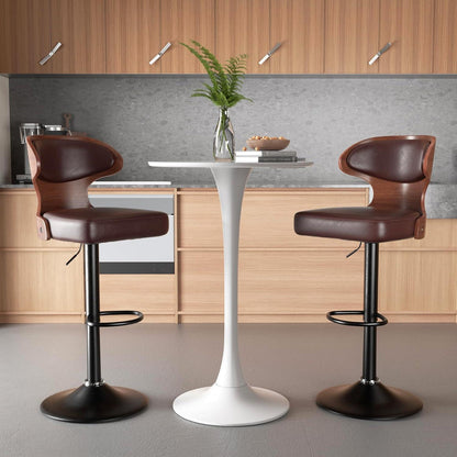 Barhocker 4er Set mit Rückenlehne und Fußstütze, drehbar, Nussbaumholz Braun