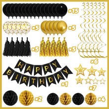 Schwarz Gold Geburtstag Deko Set – Girlande, Wabenball, Quaste