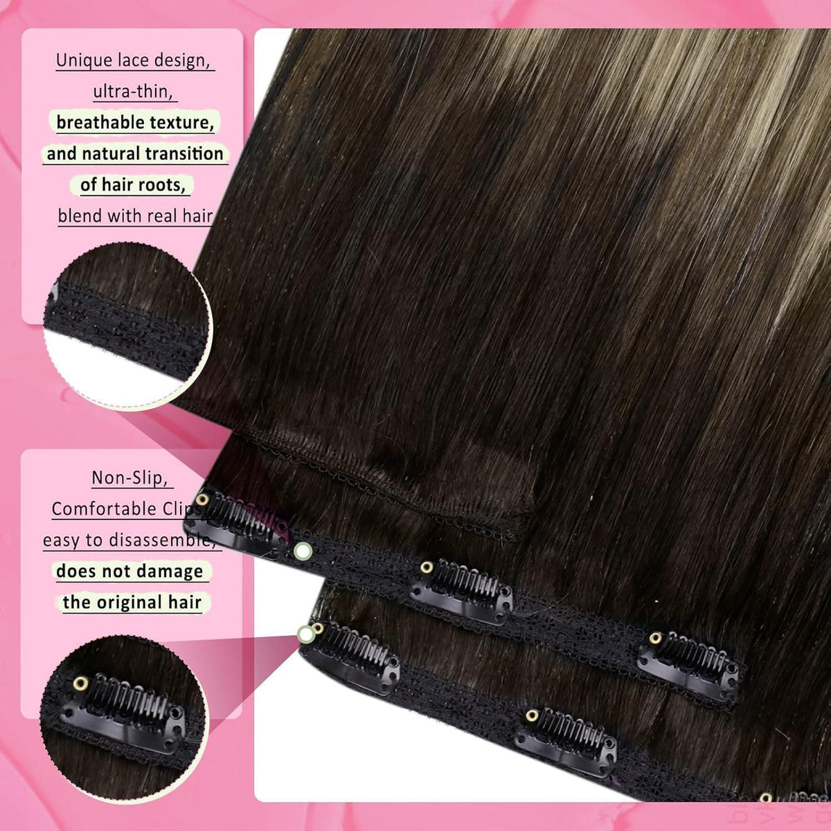 Clip-in Echthaar Extensions Ombre Braun Aschblond 55cm