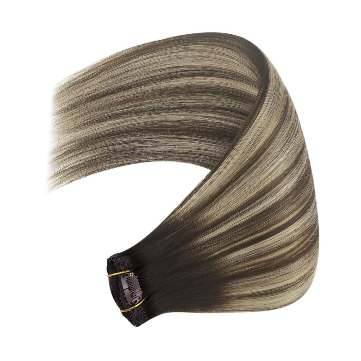 Clip-in Echthaar Extensions Ombre Braun Aschblond 55cm