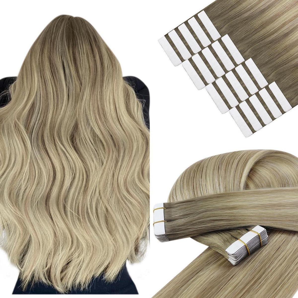 Echthaar Tape Extensions Ombre Blond Platinblond 40cm