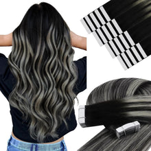Echthaar Tape Extensions Ombre Schwarz Silber 45cm