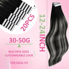 Echthaar Tape Extensions Ombre Schwarz Silber 45cm